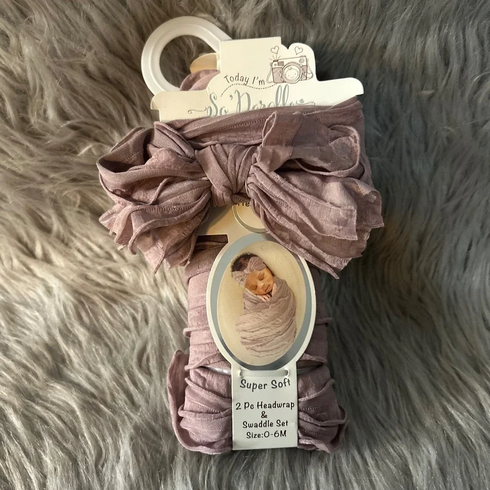So Dorable Baby Headwrap & Swaddle 2 Piece Set Purple Size 0-6 Months Super Soft